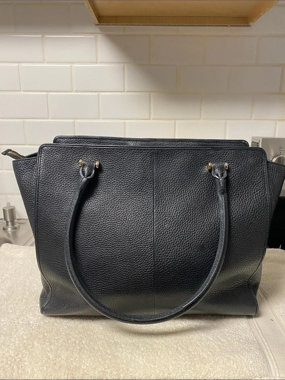 kate spade Black Pebbled Leather Satchel with Tassel and Front Zip
